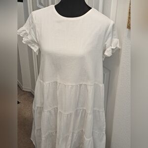 Rachel Parcell White Cotton Mini Dress With Tiered Ruffle   Size S